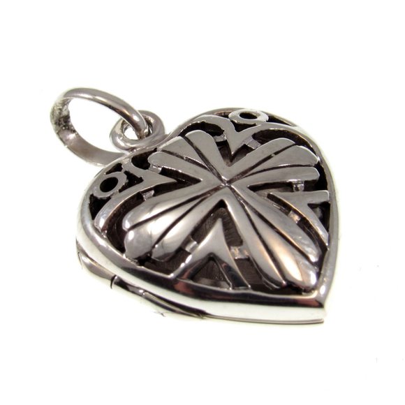 Handcrafted Solid 925 Sterling Silver Cross In Heart Locket Keepsake Pendant - Picture 3 of 6